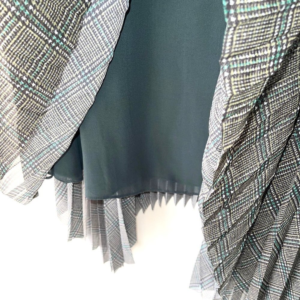 Grey Jason Wu Accordion Midi Skirt Womens Size 10 Lined Side Zipper Green Black - Picture 6 of 10